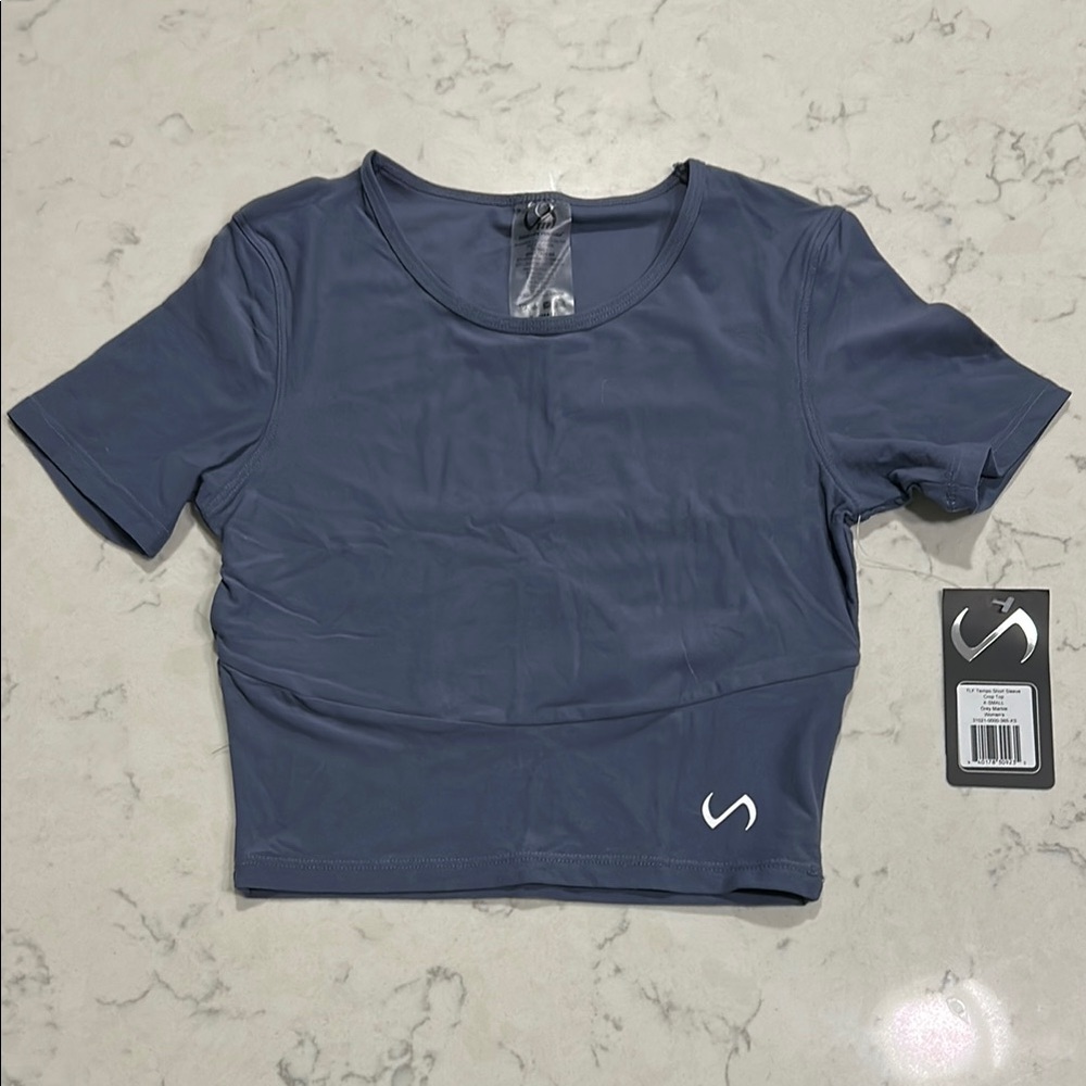 LF Blue Fitted Crop Top Crew Neck